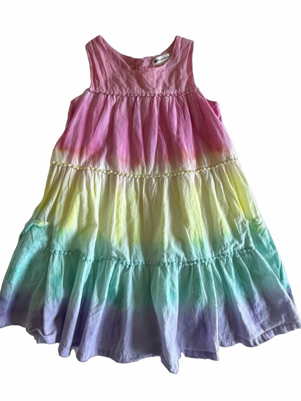 Pandemonium Dress Girls 7 Multicolor Tie Dye Ruffle Pockets Cotton Sundress